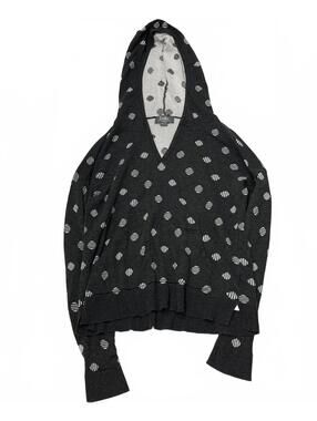Belle By Belldini Grey White Polka Dot V Neck Hoodie Sweater Sz S Emo Grunge